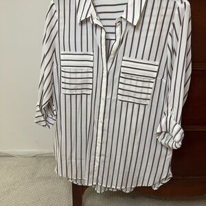 Express Striped Button-Up Blouse
